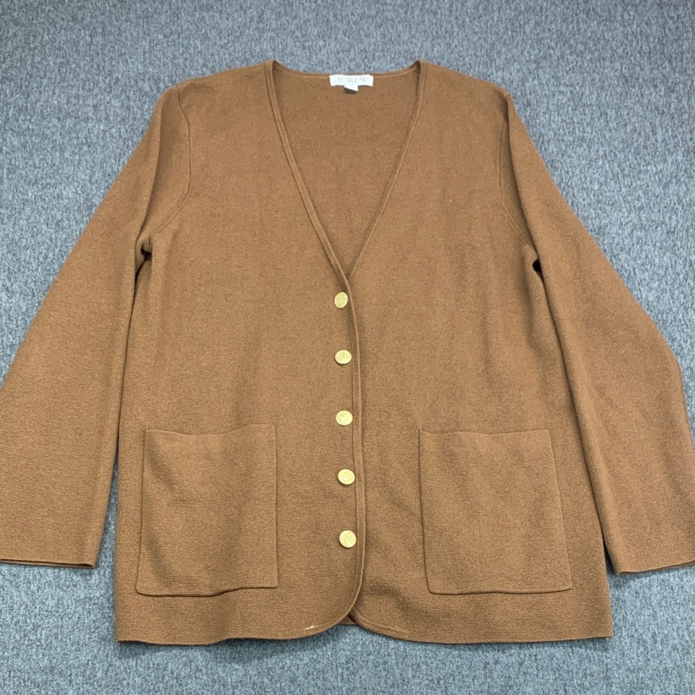 J Crew Giselle V Neck Sweater Blazer In Brown Front Pockets - Size M